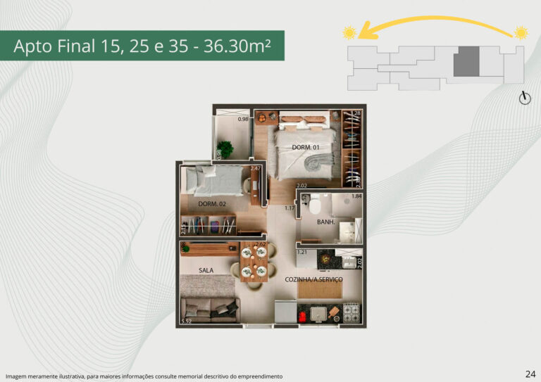 Apto final 15,25 e 35 - 36,30m²