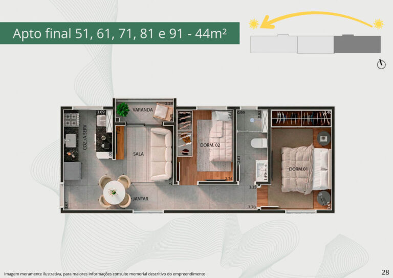 Apto final 51,61,71,81 e 91 - 44m²