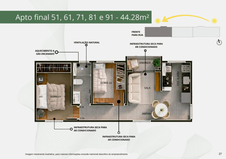 Apto final 51,61,71,81 e 91 - 44m²